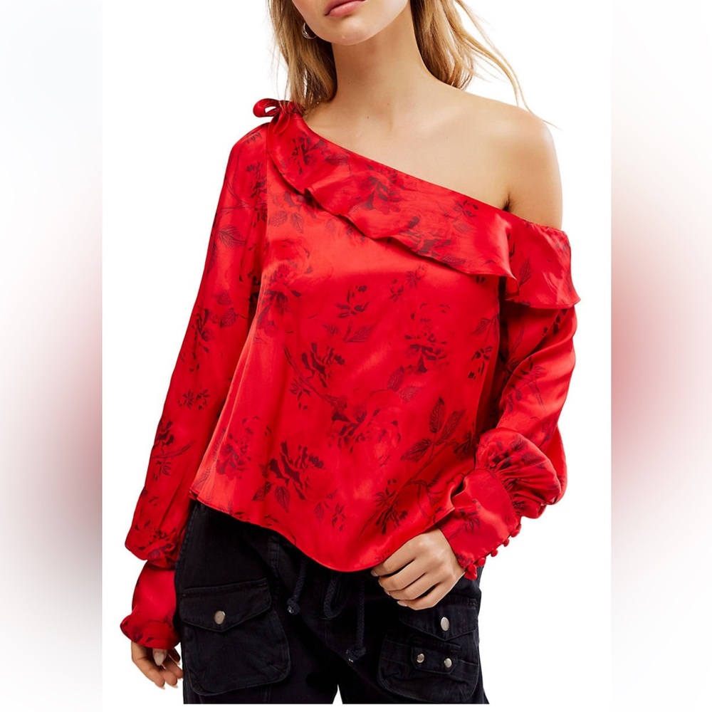 Free People These Nights Blouse in Red Combo NWT Size small